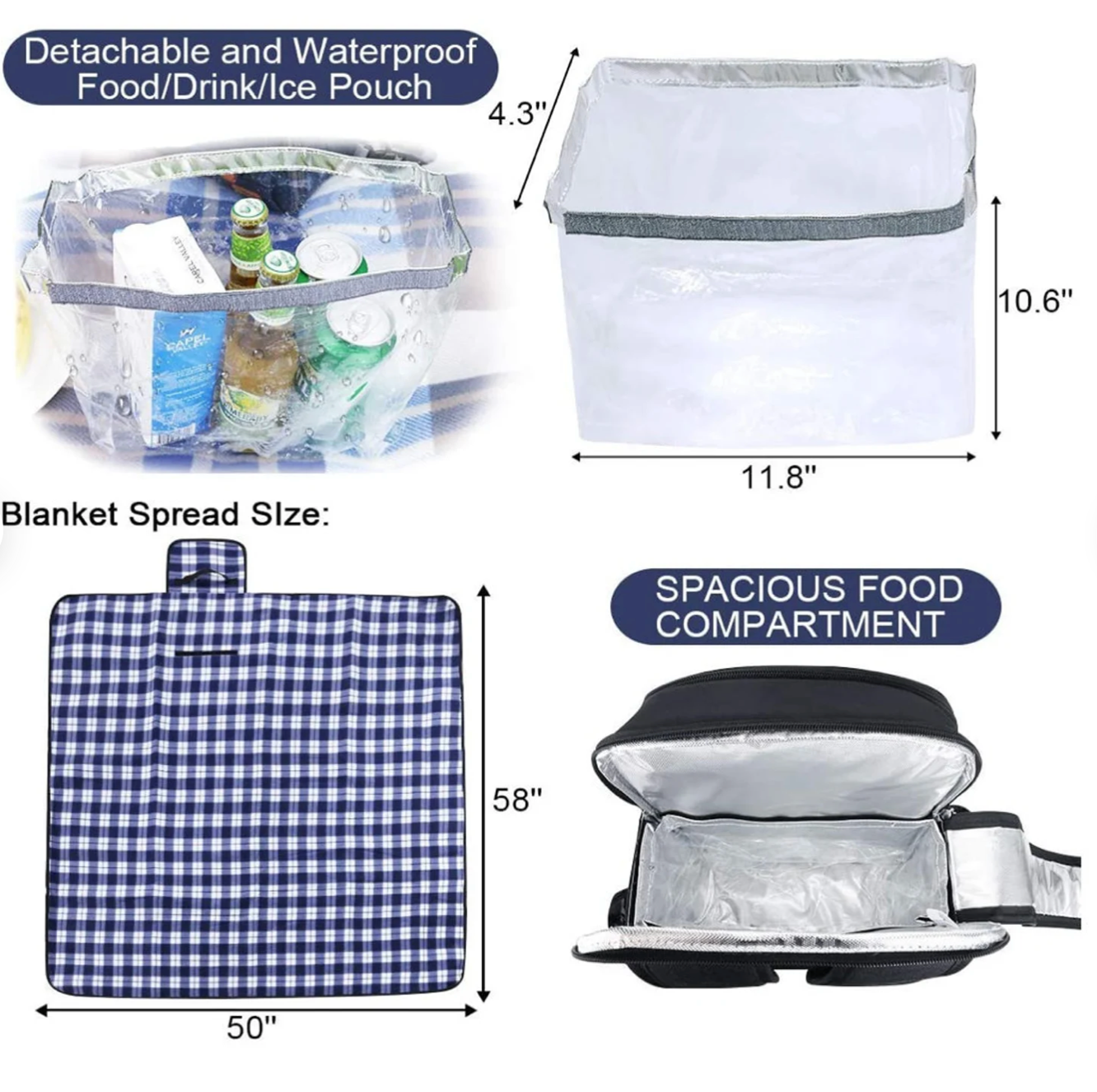 Picnic Backpack with Blanket, Wine Pouch and Picnic Settings for 4